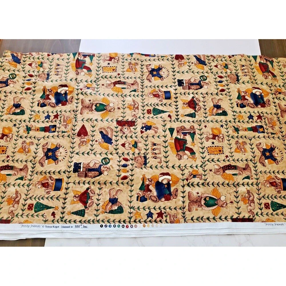 Vintage SSI Fabric Teresa Kogut 1 yd Quilting Cotton 44” Angel Bears Christmas
